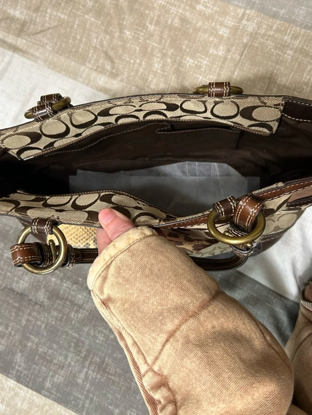 Coach Patchwork Mixed-Material Tote in Brown and Tan - Picture 3 of 3